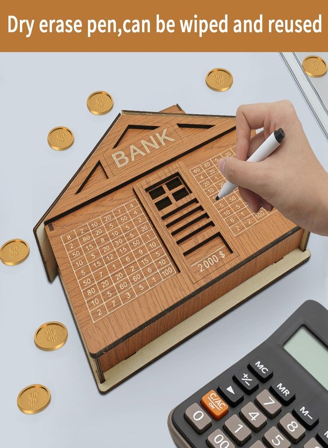 YATIME Cash Vault Wooden Savings Box,Reusable Cash Saver Box with Dry Erase Pen,Wooden Coin Money Bank for Kids Adults,Wooden Cash Saver Money Box with Counter - Image 3